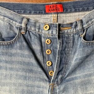 A.P.C. x Kanye Jeans Tag 28 Actual 30x29 Button Fly Blue Denim Made in Macau